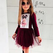 PREMIUM šaty s tylem baby doll bordo