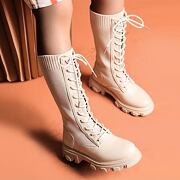 Boots vysoké tkaničkové boty beige