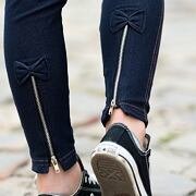 Bavlněné jeans jegginy s mašličkou