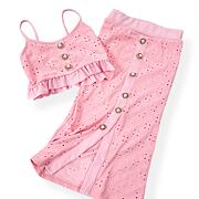 Růžový crop top + midi sukně PINK