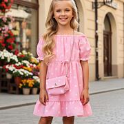 Letní puntíkaté šaty s kabelkou růžové