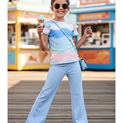 Pastel blůzka + zvonáče blue