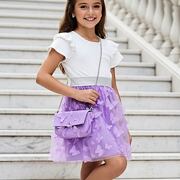 PREMIUM letní motýlkové šaty s kabelkou white/lila