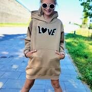 LOVE flísové mikinové hoodie šaty béžové