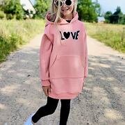 LOVE flísové mikinové hoodie šaty pudrové