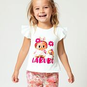 Labubu triko s řasenými rukávy bílé