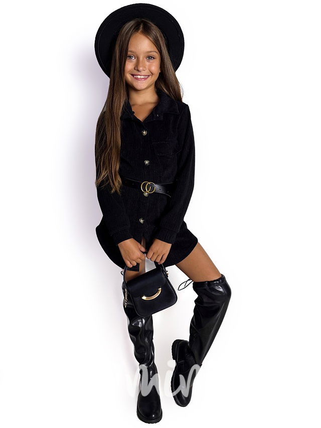 Podzimní košilové šaty s páskem černé