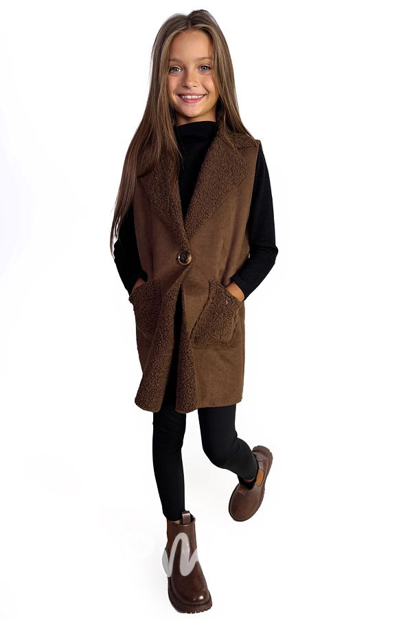 Beránková long vesta chocolate