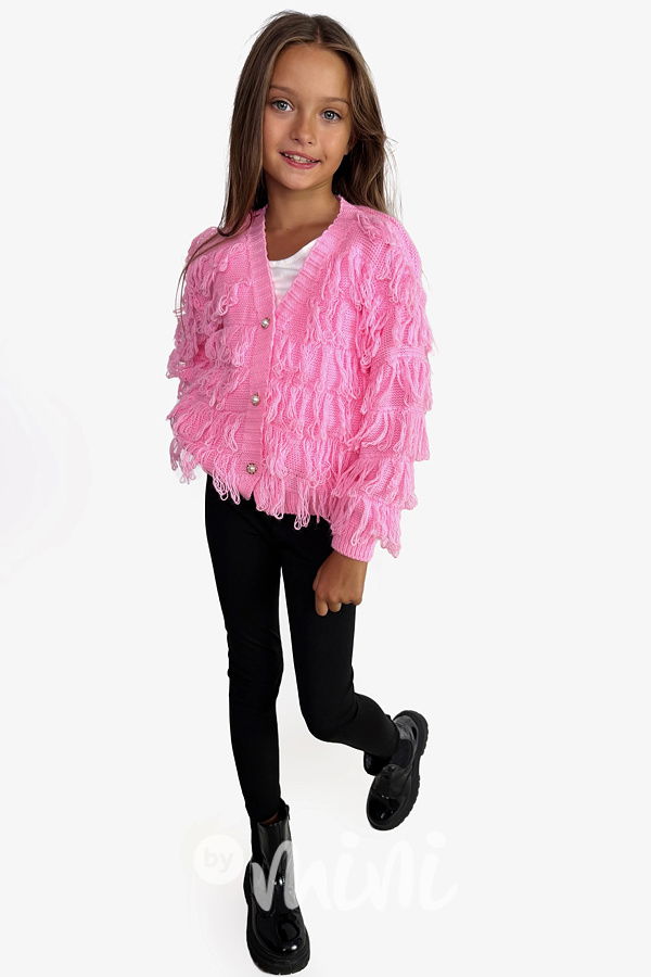 Růžový třásňový svetřík