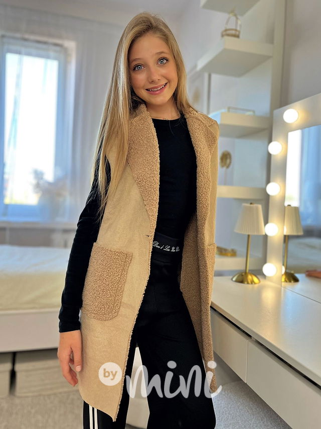 Beránková long vesta béžová