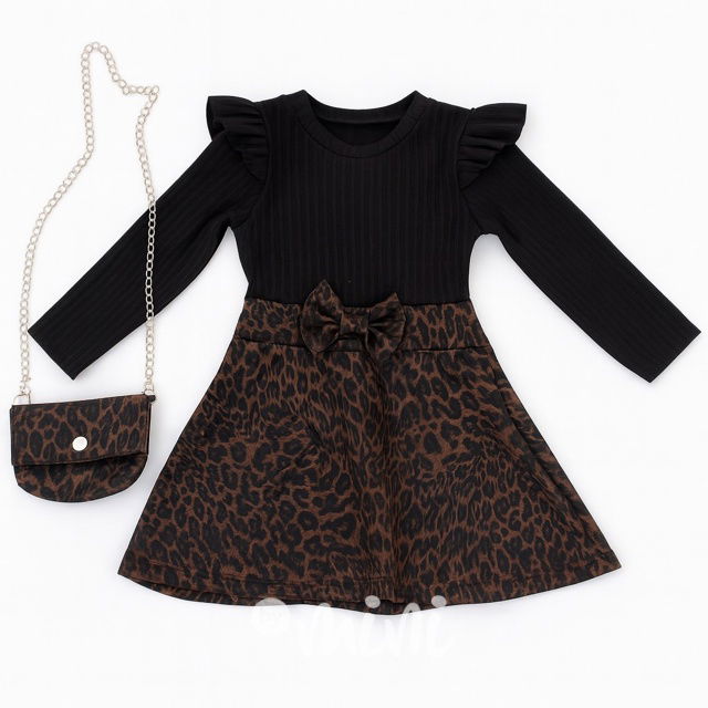 Teplé black/leopard šaty s kabelkou