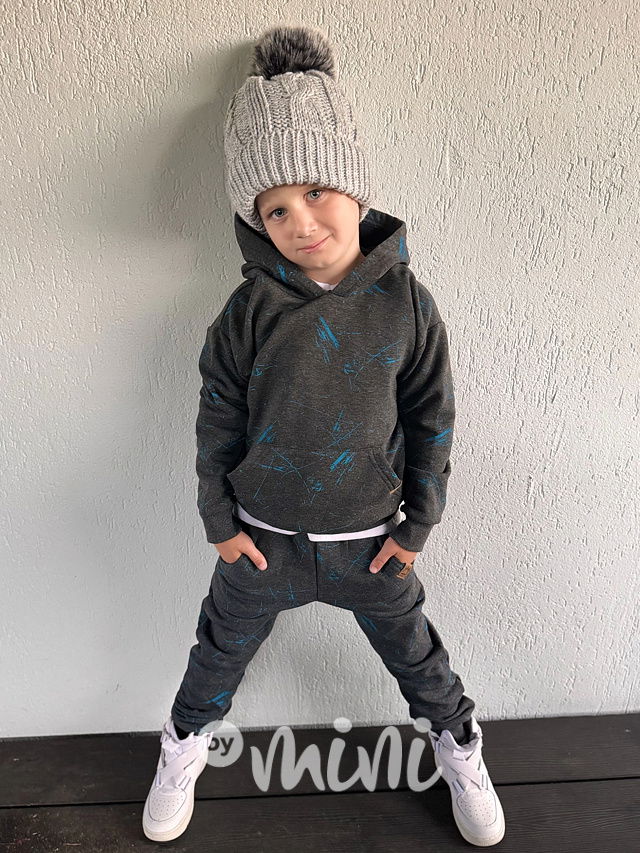 Zateplené šedá mikina blue splash