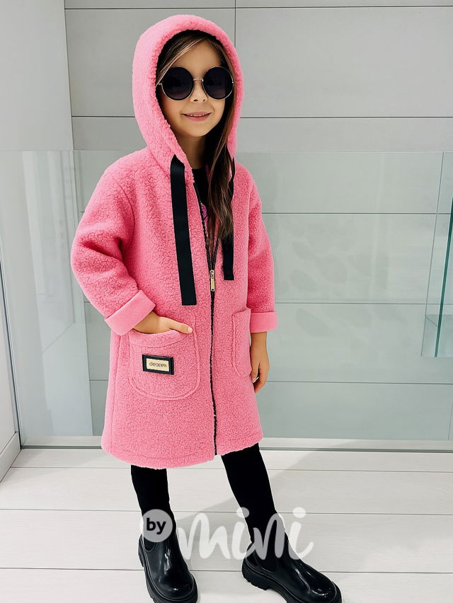 Dlouhý podzimní hoodie mikinokabát pink