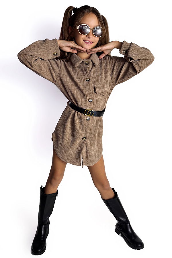 Podzimní košilové šaty s páskem béžové