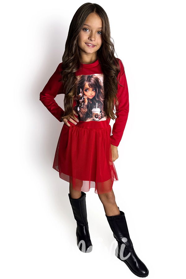 Podzimní šaty GIRL s tylem červené