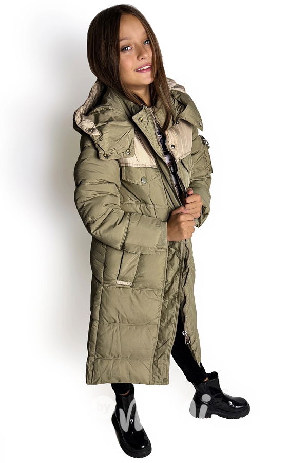 Ultra dlouhý zimní kabát khaki/beige