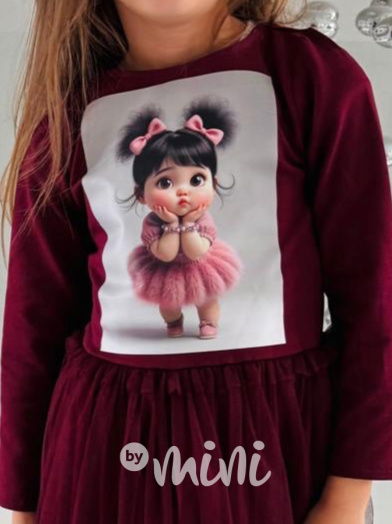 PREMIUM šaty s tylem baby doll bordo
