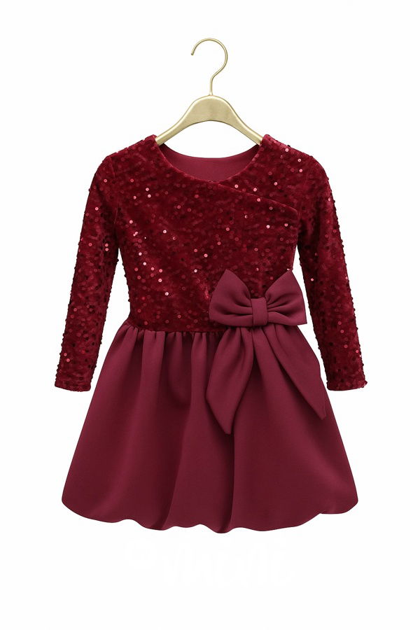 Slavnostní šaty s flitry a mašlí bordo