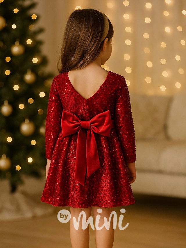 Glamour soft velur šaty s flitry a mašlí RED