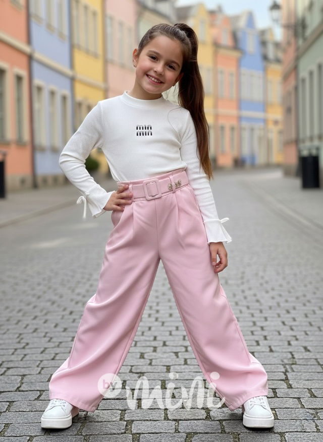 Růžové široké elegant kalhoty s páskem MIA