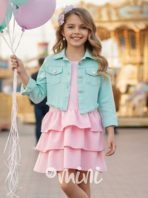 Mintová crop denim bunda