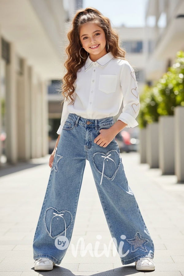 Volné široké denim rifle HEARTS