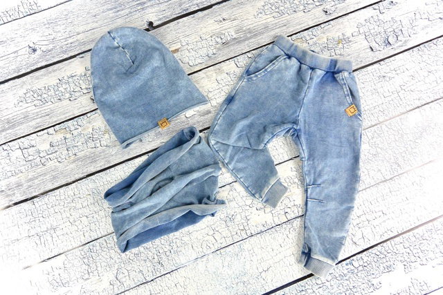 Jeans tepláčky + jeans houmleska s tunelem