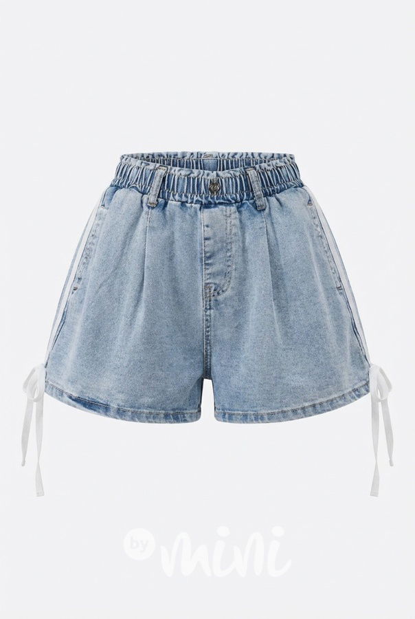 Stretch denim kraťasy s mašličkami