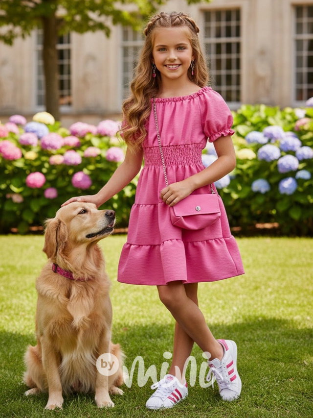 Letní vzdušné šaty s kabelkou dark pink