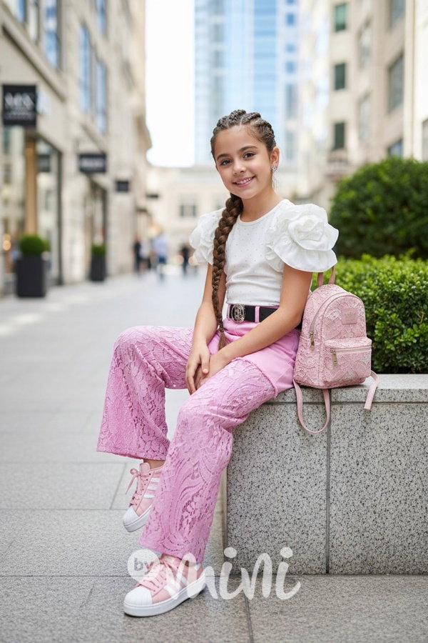 Glam lace džíny růžové + pásek