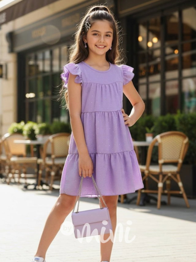 Letní vzdušné šaty poseté kamínky lila