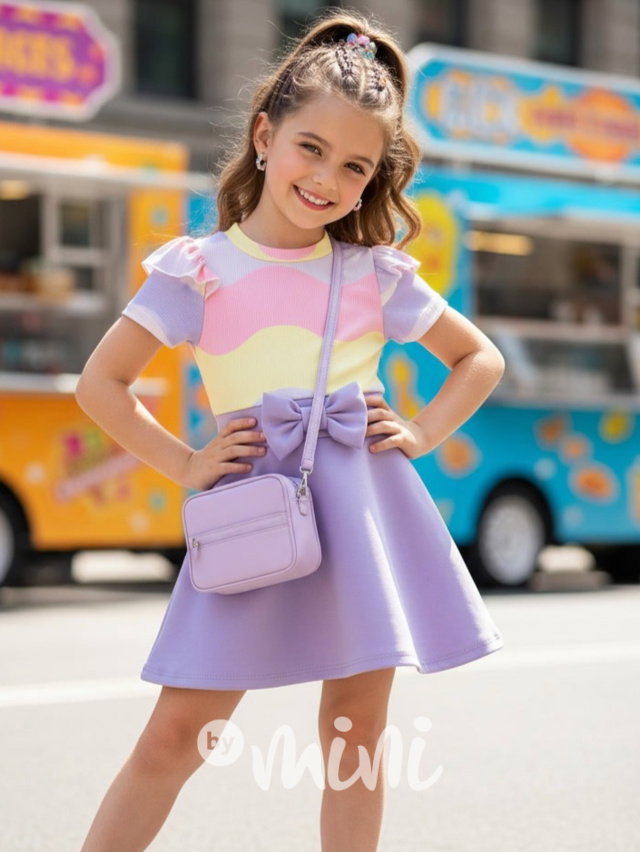 Letní pastel šaty s mašličkou lila