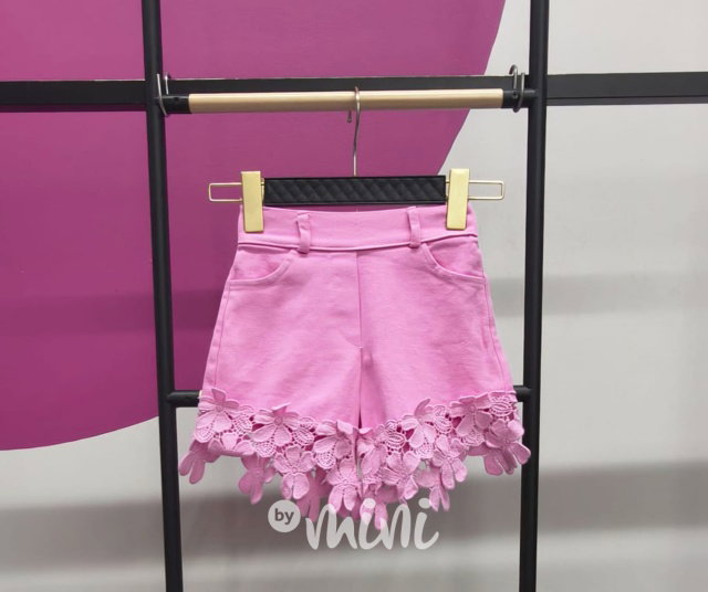Flower denim kraťasy růžové