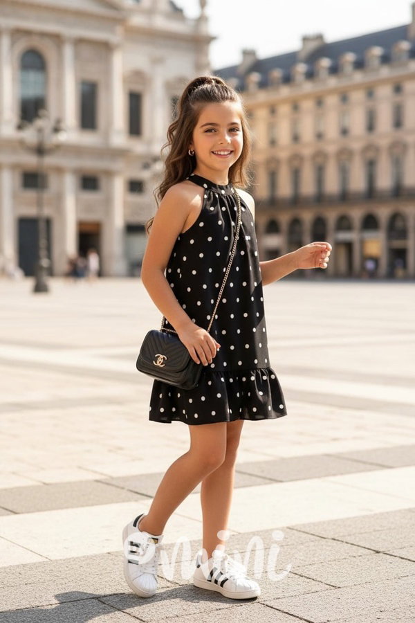 Mini chic šaty s puntíky černé