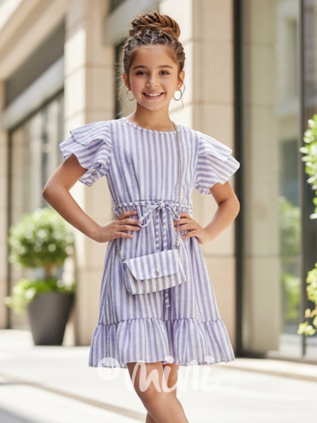 Letní lila marina šaty poseté kamínky + kabelka