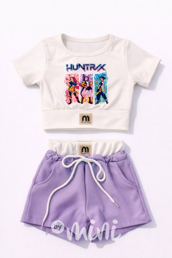 Huntrix letní crop set white/lila
