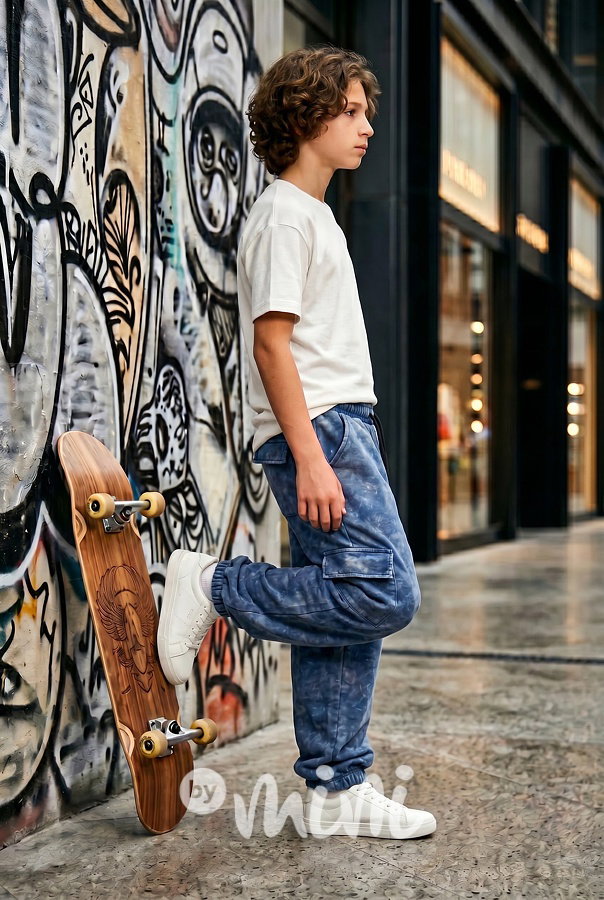 Acid wash blue baggy kapsáče