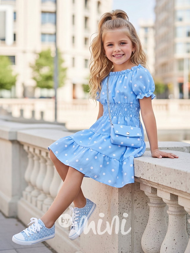 Puntíkaté šaty Carmen s kabelkou BLUE