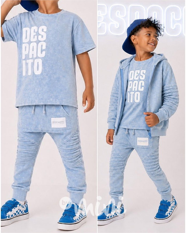 Despacito biker tepláky acid wash baby blue