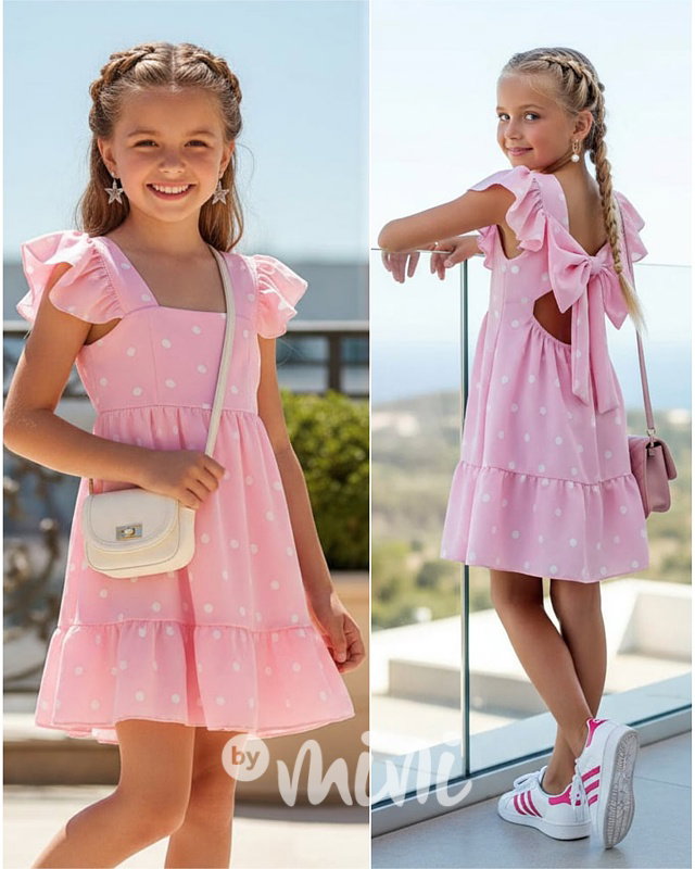 Petit puntíkaté šaty s mašličkou PINK