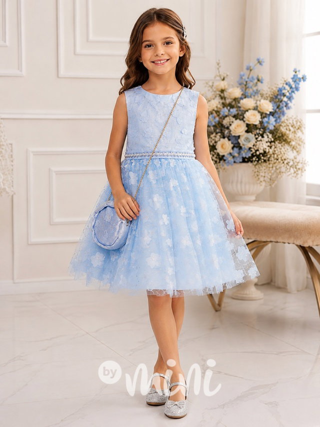 Luxusní motýlkové šaty s kabelkou baby blue