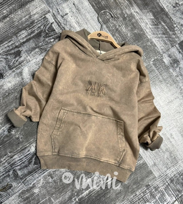 Acid wash denim mikina beige