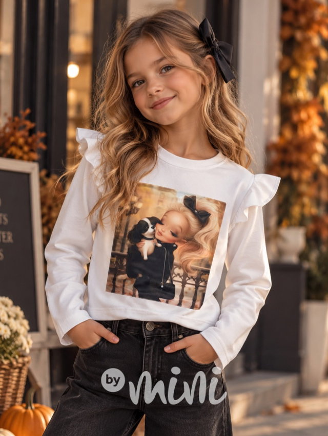 PREMIUM blůzka Puppy s kamínky white