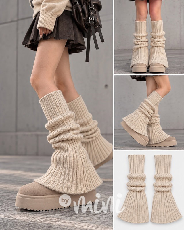 Teen flare knit návleky beige