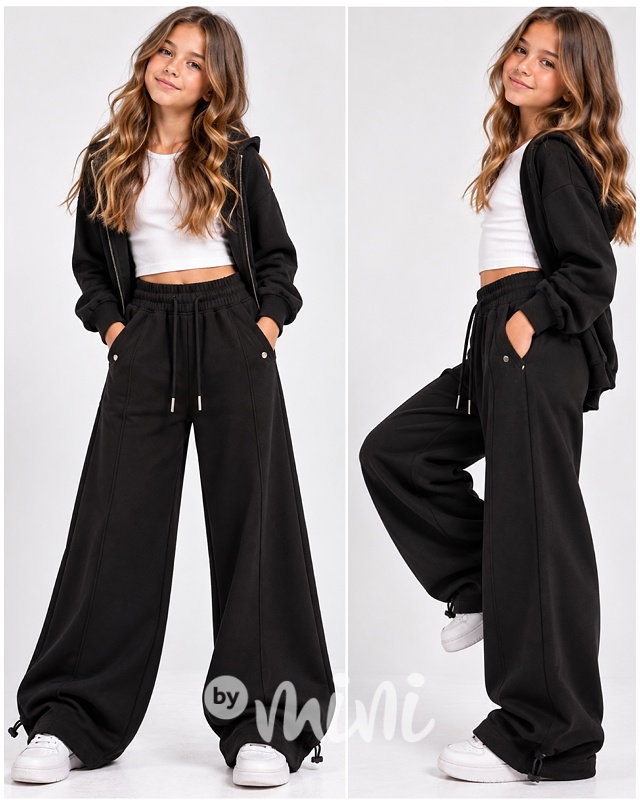 Podzimní teplé široké kalhoty black Palazzo
