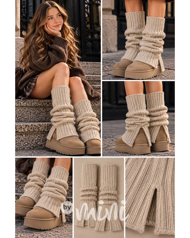 Teen flare knit návleky s rozparkem beige
