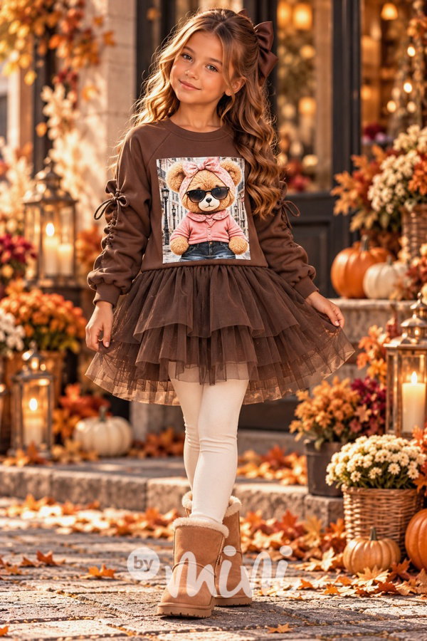 Podzimní mikinová tunika s tylem Miss teddy hnědá