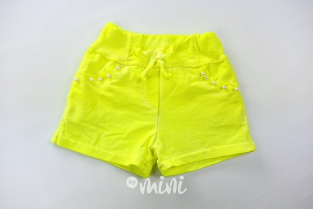 Neon žluté šortky s perličkami