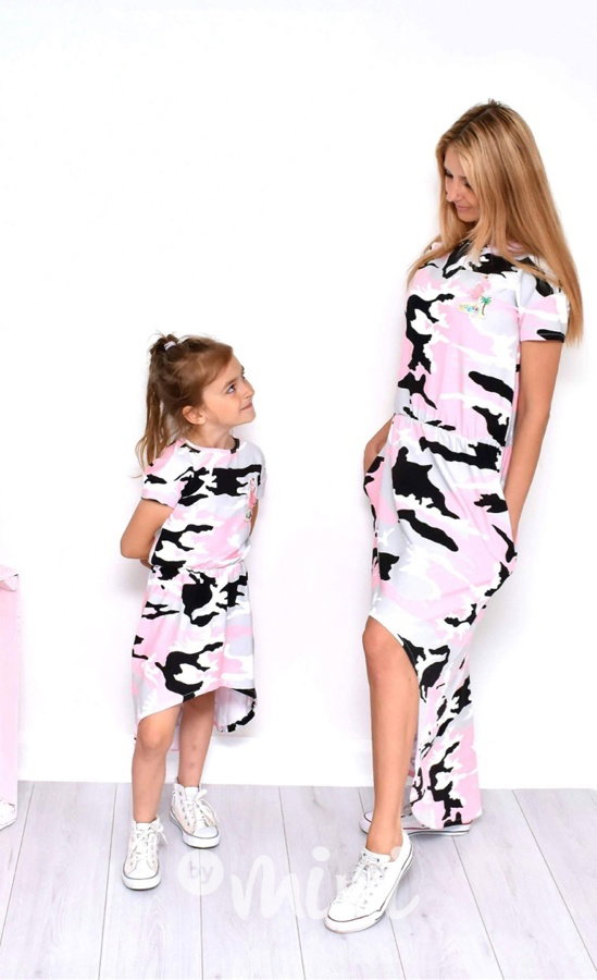 MAXI DRESS PINK ARMY - set pro maminku a dcerku
