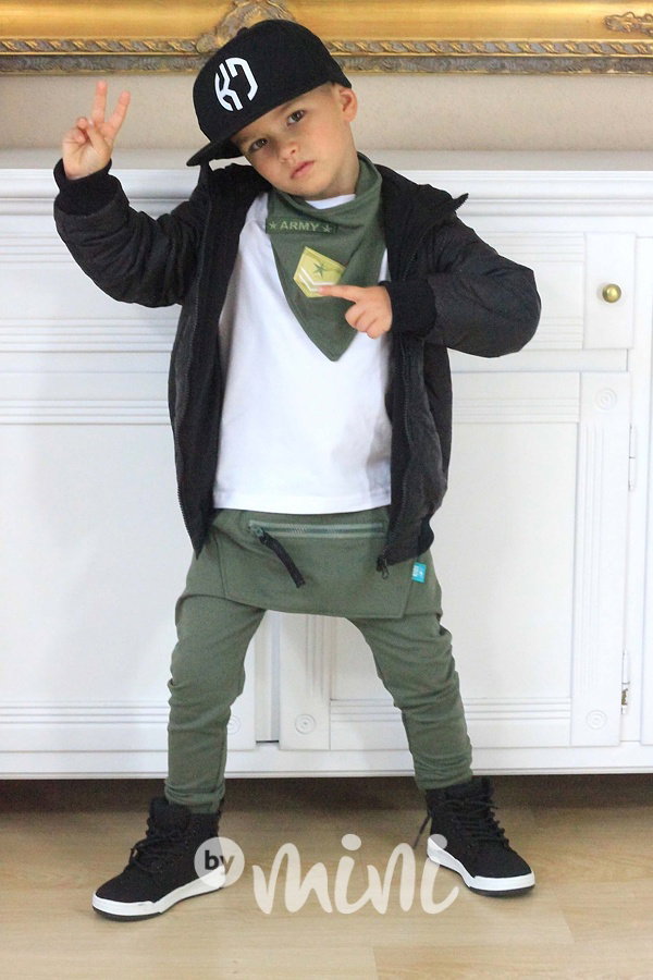 Khaki baggy tepláčky se zipem